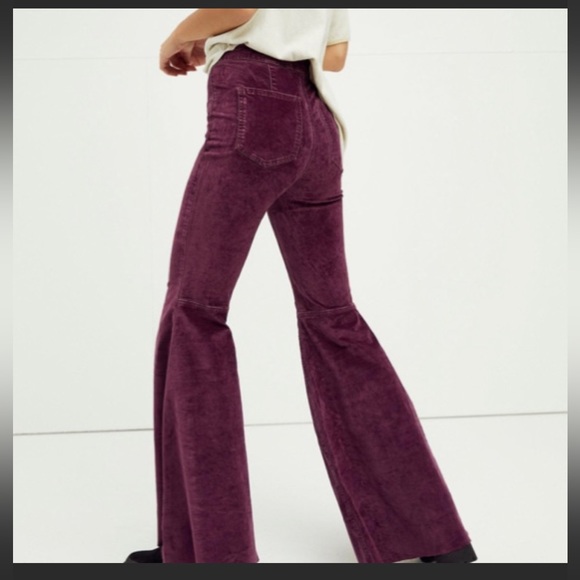 Free People Purple Microsuede Velvet Flare Bell Bottoms Size 31 We the Free - Picture 2 of 13